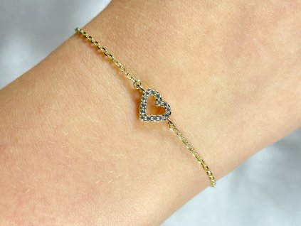 Zlatý náramek se zirkony ve tvaru srdce 2000305020008