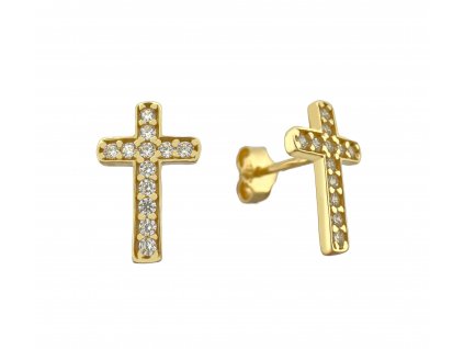 Zlaté náušnice s kameny křížek 2000306690002