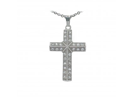Přívěsek z bílého zlata se zirkony, kříž 2000222190006