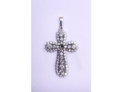 627 stribrny privesek kriz s brousenym vltavinem a zirkony 2000175970007