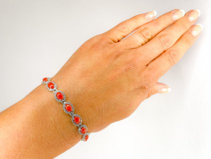 Náramek z bílého zlata s korály a zirkony 2000212970007