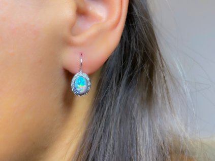 Zlaté náušnice s opálem a zirkony bílé zlato 2000218800001