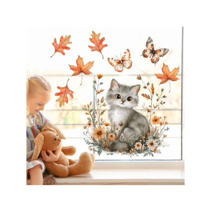 Samolepka na okno - Podzimní kočička