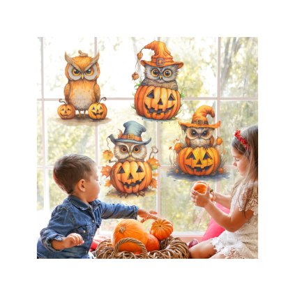 Samolepka na sklo - Halloweenské sovičky