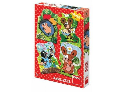 Dino puzzle Krtek s přáteli 4x12 dílků