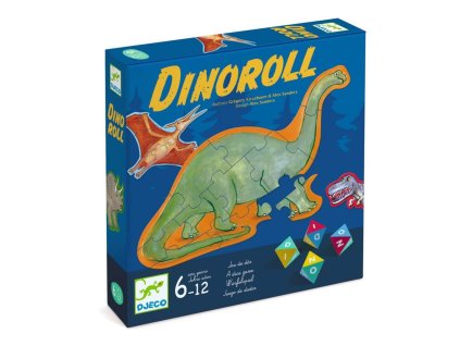 Djeco Dinoroll – dětská kostková hra s dinosaury a skládacím puzzle pro děti od 6 let