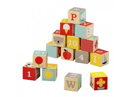 Petitcollage dřevěné kostky písmena, čísla a obrázky