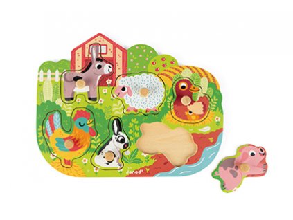 Janod dřevěné vkládací puzzle s úchytkou Farma