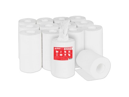 Utěrky MIDI 2vr. celulóza, 20 cm/13 cm, návin 65 m - bílá role /  12 ks (020314)