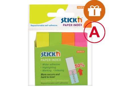Záložky samolepicí papírové STICK 'N 50 x 12 mm - neonové barvy / 4 x 100 ks