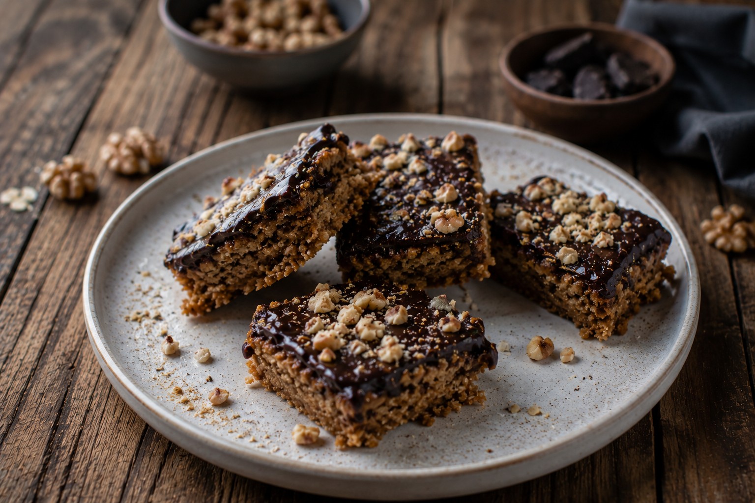 Flapjacky s čokoládou a černočesnekovou polevou