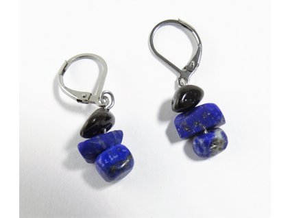 Lapis lazuli + obsidián náušnice na zapínanie
