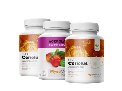 MycoMedica Coriolus PRO 2× 90 kapslí + Acerola 90 kapslí