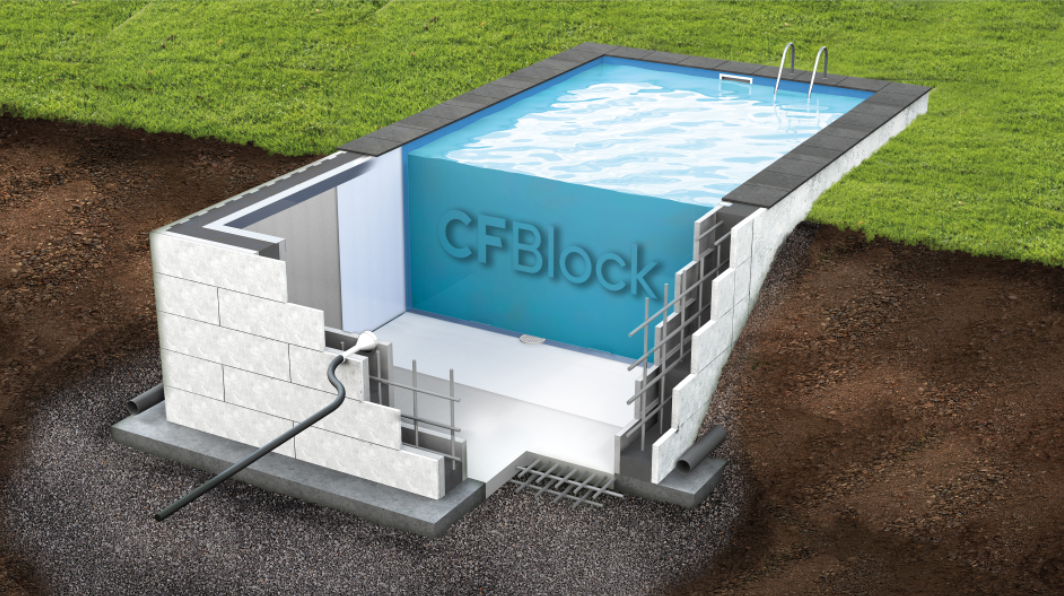 Kompletní bazénový set CF BLOCK 8,0 x 4,0 x 1,5 m / 0,6 mm - modrá fólie (bazén, filtrace, folie, skimmer)