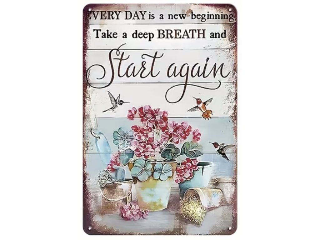Plechová vintage cedule 20cm x 30cm “Start again”