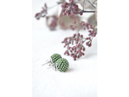 Náušnice Kuličkové pecky Matte Opaque Avocado AB