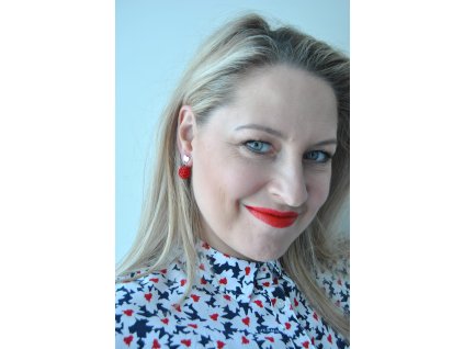 Náušnice Kuličky Dyed Semi-Frosted Transparent Red