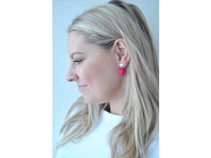 Náušnice Kuličky Dyed Semi-Frosted Transparent Scarlet