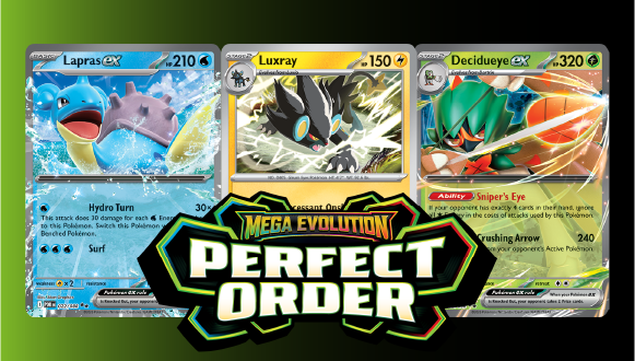 Decidueye ex, Lapras ex, Lumiose City a další z Mega Evolution—Perfect Order