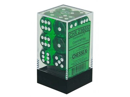 1581 sada kostek 12d6 16mm chessex translucent green w white