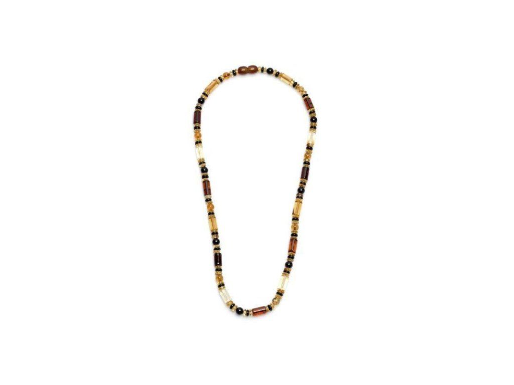 necklace with cylindrical multi colored amber length 48 cm