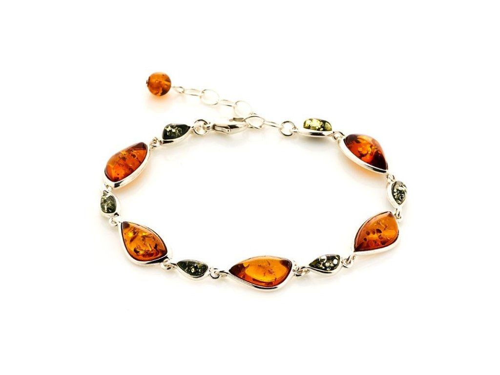 bracelet with multi colored amber 925 rhodium silver 17 3 cm