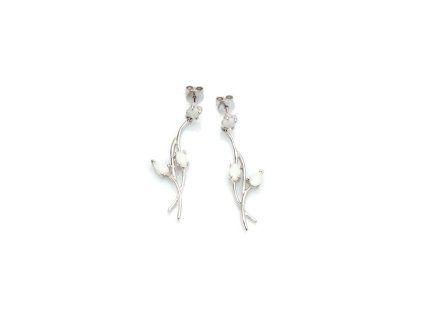 natural white opal dangle earrings in 925 rhodium silver