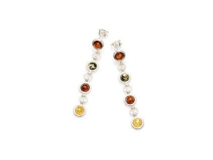 long earrings with natural multi colored amber in 925 rhodium silver