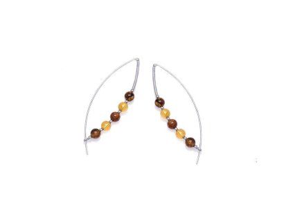 long earrings with multi colored amber ball in 925 rhodium silver