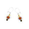 round multi colored amber drop earrings in 925 rhodium plated silver