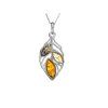 leaf pendant with amber rhodium plated silver 925 diameter 18x308cm