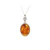 pendant with oval cognac amber in aged 925 silver height 21 cm