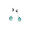 stud earrings with oval doublet blue opal in 925 rhodium silver