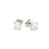 stud earrings with round natural white opal in 925 rhodium silver