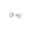 stud earrings with round natural white opal in 925 rhodium silver