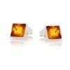 stud earrings with natural cognac amber in 925 rhodium silver