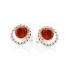 stud earrings with natural cognac amber rhodium plated silver