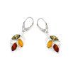 leaf dangling earrings with multicolored amber 925 rhodium plated silver