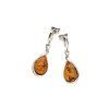 drop earrings with cognac amber in 925 rhodium silver