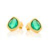 stud earrings with natural green onyx in 925 gold plated silver