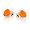 triangle stud earrings with natural orange carnelian in 925 rhodium silver