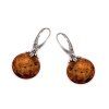dangle earrings with round cognac amber in 925 rhodium silver