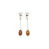 long earrings with natural cognac amber in 925 rhodium silver
