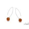 long earrings with cognac amber ball in 925 rhodium silver
