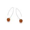 long earrings with cognac amber ball in 925 rhodium silver