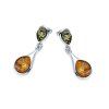 drop earrings with cognac amber in 925 rhodium silver