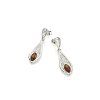 dangle earrings with natural cognac amber in 925 rhodium silver