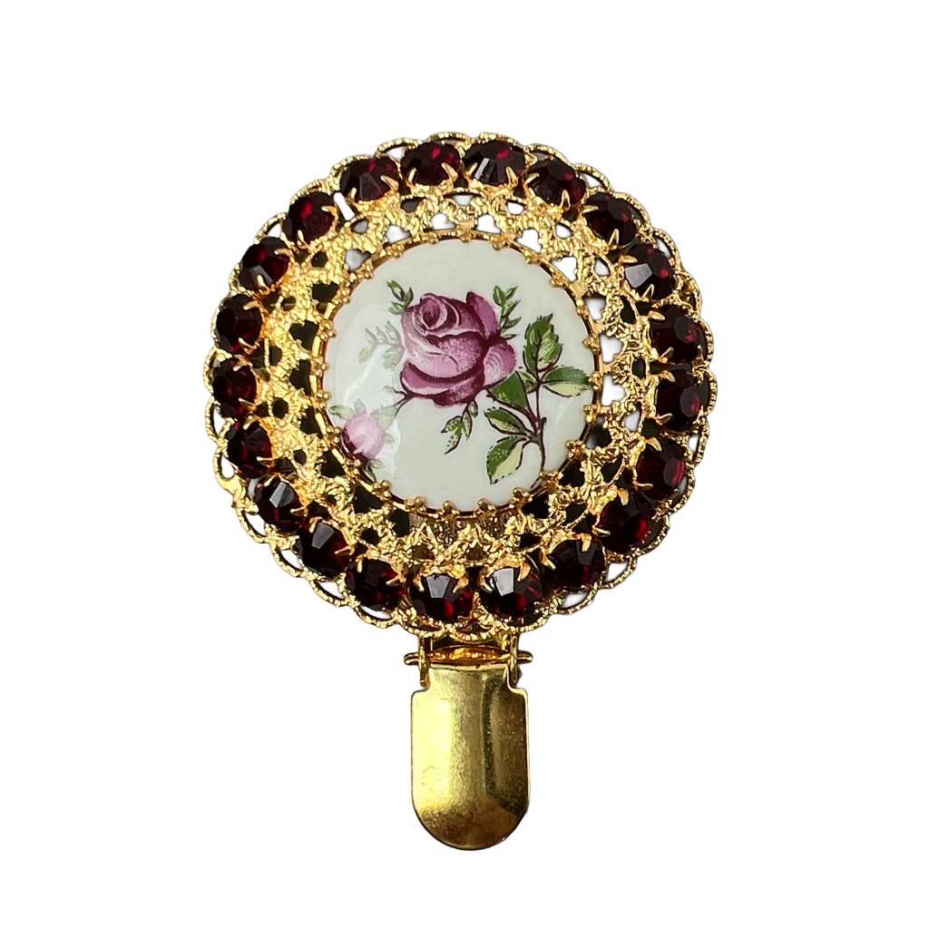vintage brooch with porcelain rose