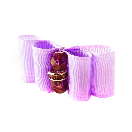 Taffeta Bow with Amethyst Fire-Polished Beads and a Roundel