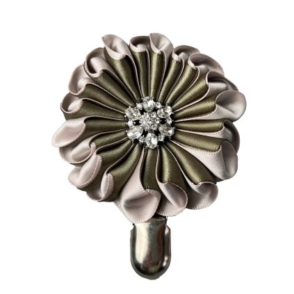 Satin Brooch with a Crystal Rhinestone Flower Button